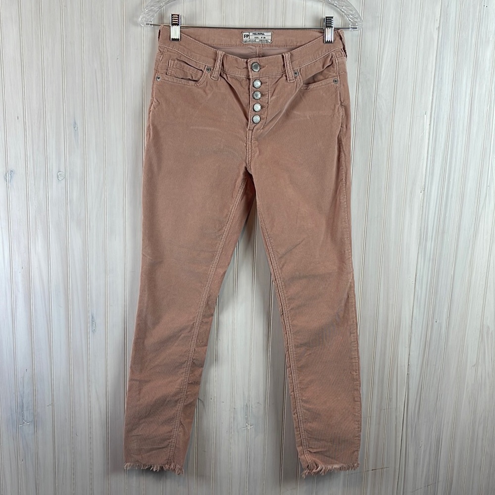 FREE PEOPLE BUTTON FLY CORDUROY RAW HEM JEANS
